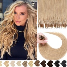 200PCS THICK Nano Ring 100 Remy Human Hair Extensions I TIP Rings Loop Bead 18"