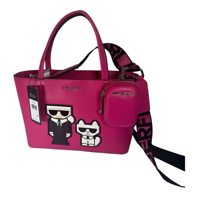 NWT KARL LAGERFELD MAYBELLE TOTE CROSSBODY BAG PURSE FUSCHIA W AIRPOD CASE  PINK