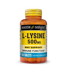 Mason Natural L-Lysine 500 mg with Calcium - Essential Amino Acid, 100 Tablets