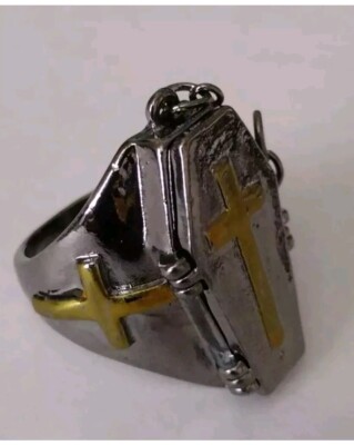 Masonic Poison Ring Size 10 Freemason Coffin Ring Memento Mori Gothic Silver