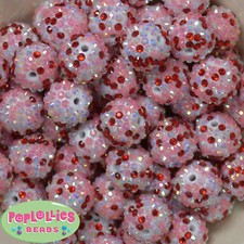20mm Valentine Love Confetti Rhinestone Bubblegum Beads 20pc chunky