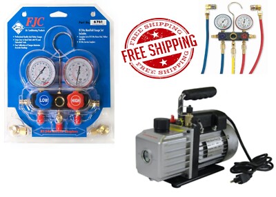 BACOENG 4 CFM AC Vacuum Pump And Gauge Set, HVAC Vacuum Pump Kit With