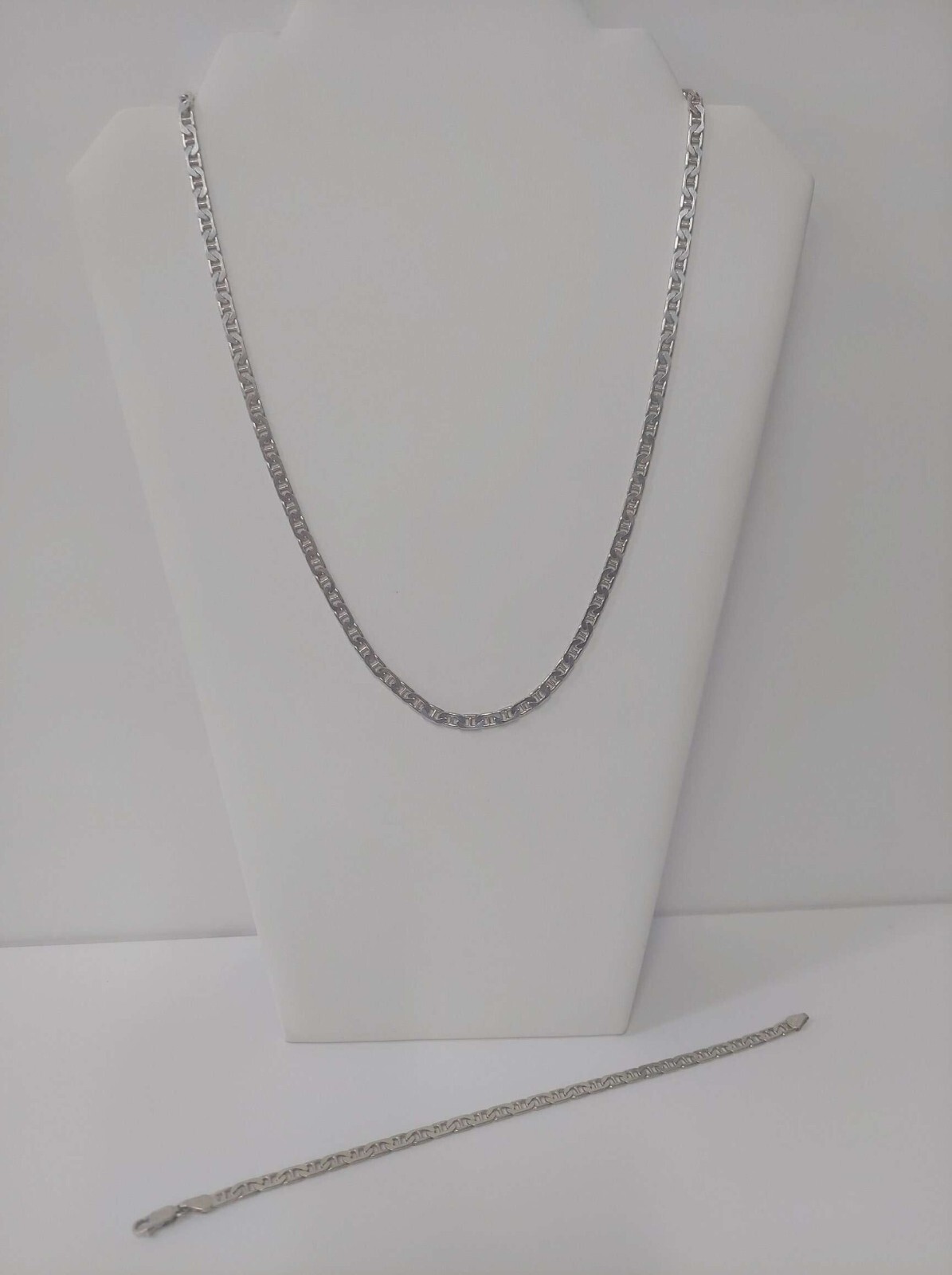 Solid Sterling Silver Flat Necklace and Bracelet … - image 3