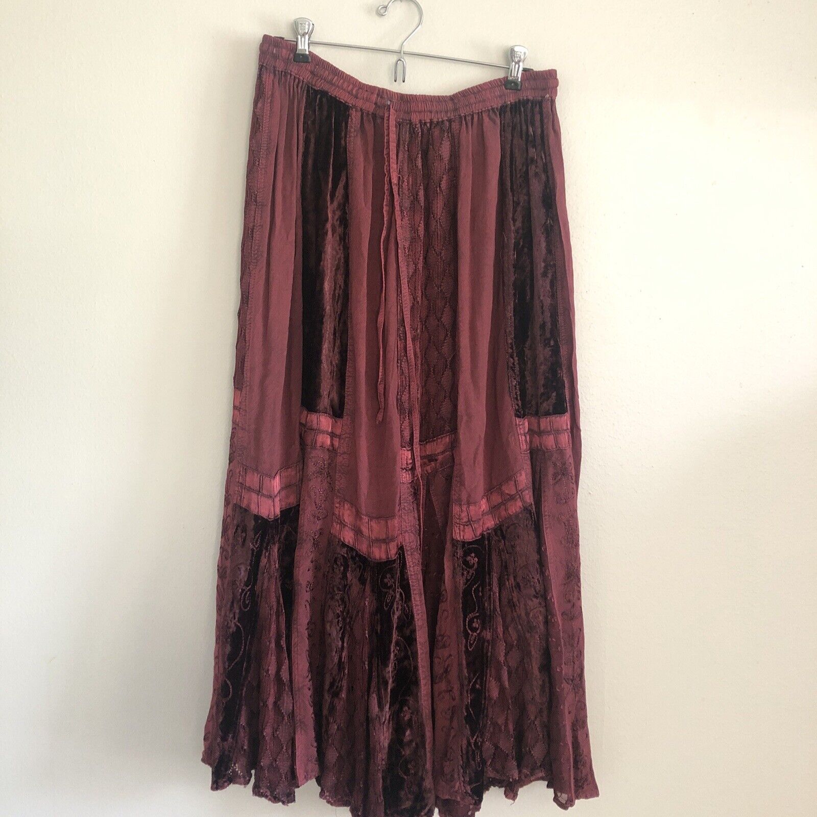 Sari Brand Velvet Lace Peasant Skirt Burgundy Red… - image 1