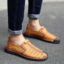 Men Shoes Summer Men Loafers Genuine Leather Light Breathable Boat Shoes