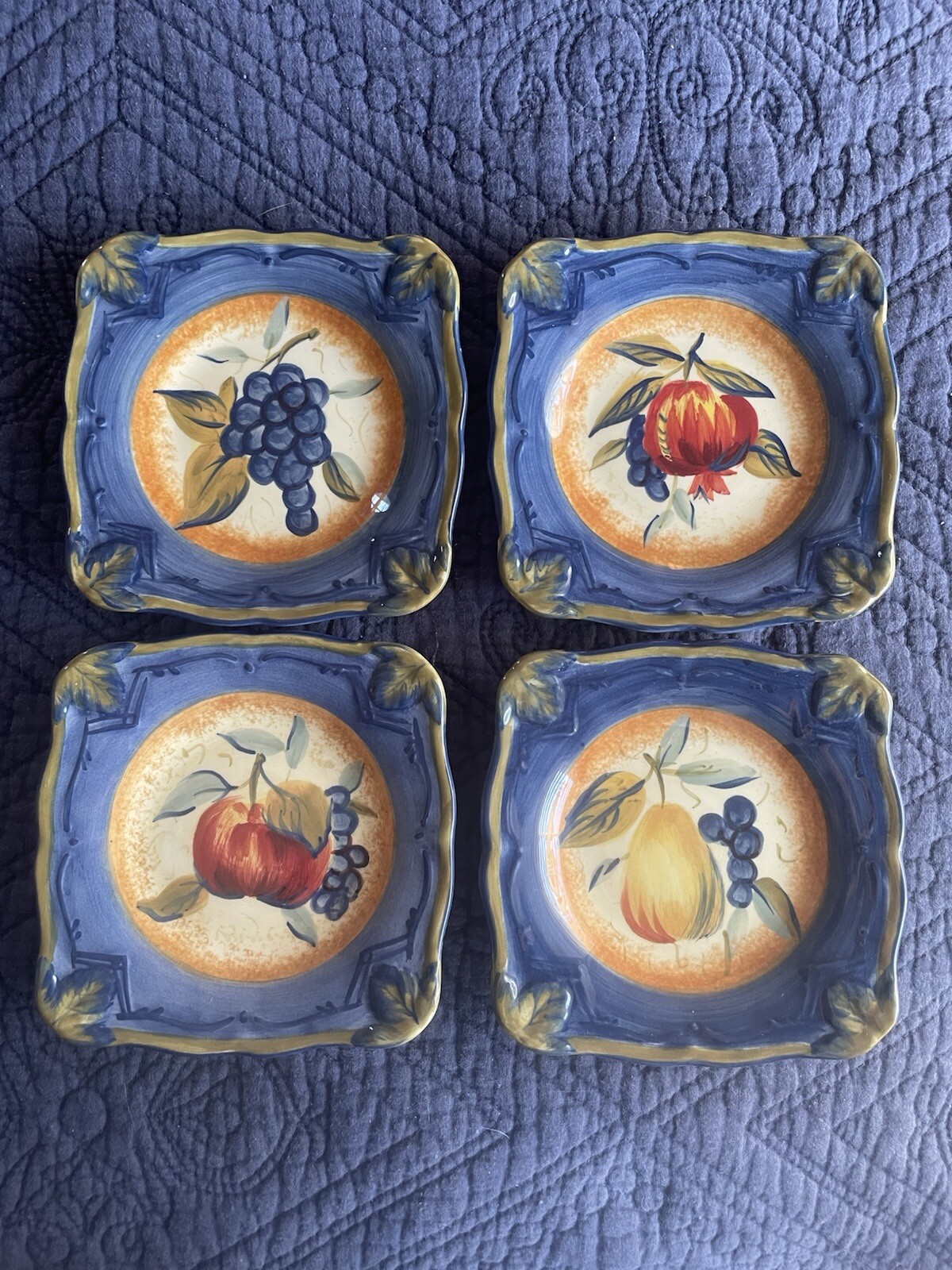 Set Of 4 5” Square Plates Certified International Tuscan Fruit Pamela Gladding