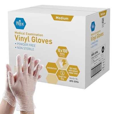 MedPride Medical Examination Vinyl Gloves-Powder Free - Medium-1000 Gloves/Case