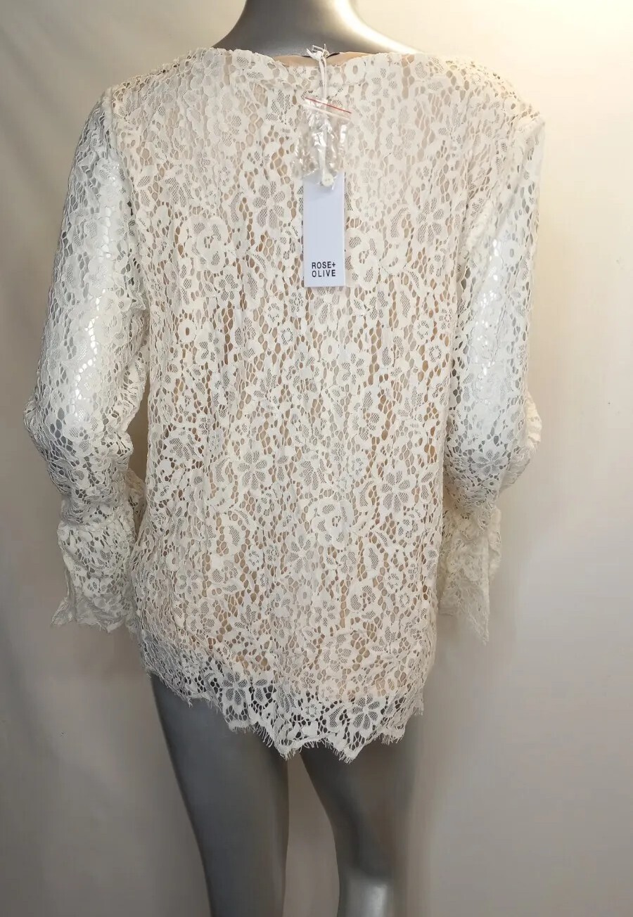 Rose + Olive Size Large Shirt Cream Lace Long Sleeve Lined Womens New