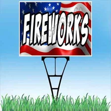 18"x24" FIREWORKS Outdoor Yard Sign & Stake Sidewalk Lawn Sparklers July 4th