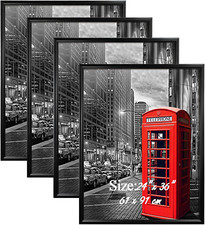 Black 24x36 Poster Frame Set of 4 with Plexiglass for Wall Art Display