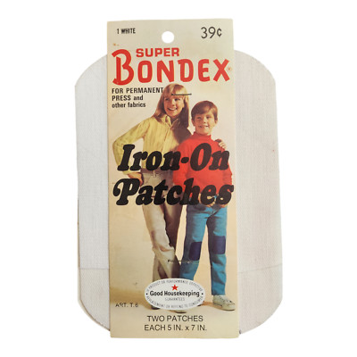Vintage Retro 70's, Super Bondex Iron On Patchs, Pkg of 2 Extra Large, White 5x7