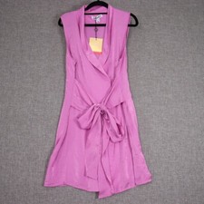 NEW Unique 21 Mini Shirt Wrap Dress Size 12 Shiny Pink Rayon Blend Tie Front Y2K