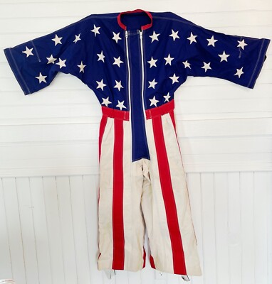 VTG American Flag Stuntman Jumpsuit Skydiving Uncle Sam Stunt Suit Merica XL