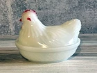 Vintage Small Chicken HEN on NEST Milk Glass Covered CANDY DISH Hazel Atlas B28