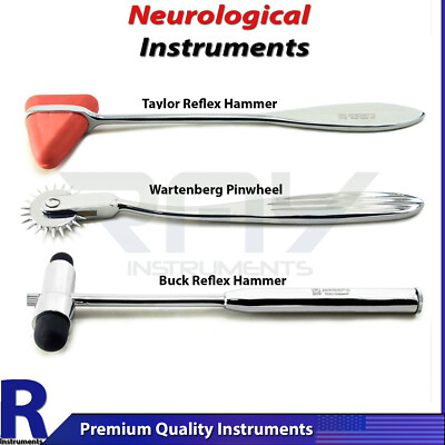Set of 3 Neurological Reflex Taylor Buck Hammer PinWheel Testing Instruments New
