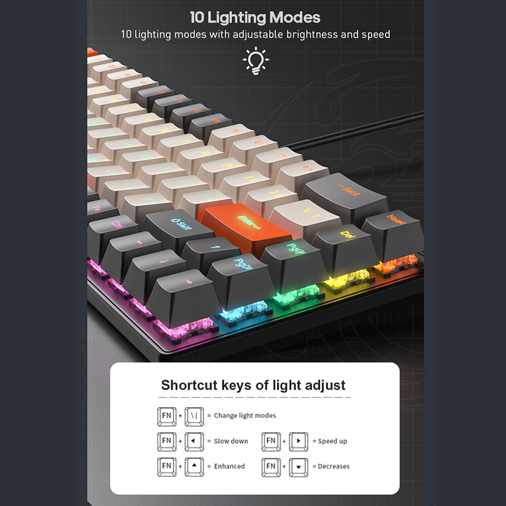 Compact 68-Key Mechanical Keyboard with FN Shortcuts and Anti-Ghosting Design H0F8