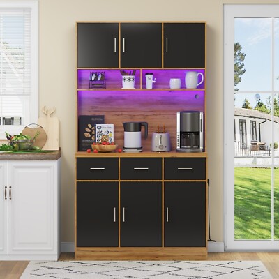Buffetschrank mit LED Vorratsschrank Küchenschrank Sideboard Highboard Schwarz