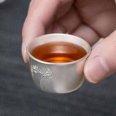 ALHERFF 999 Sterling Silver Marked Tea Cup Health Care Chinese Pure Silver Master Cup