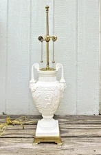 Mario Buatta for Fredrick Cooper Neoclassical White Embossed Urn Lamp w/Cherubs