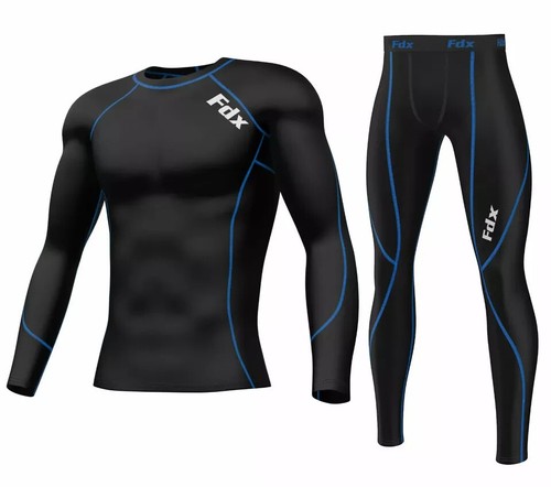 Men Compression Base Layer Suit Thermal Skin Under Full Tights Shirt Pant Set uk - Picture 2 of 9