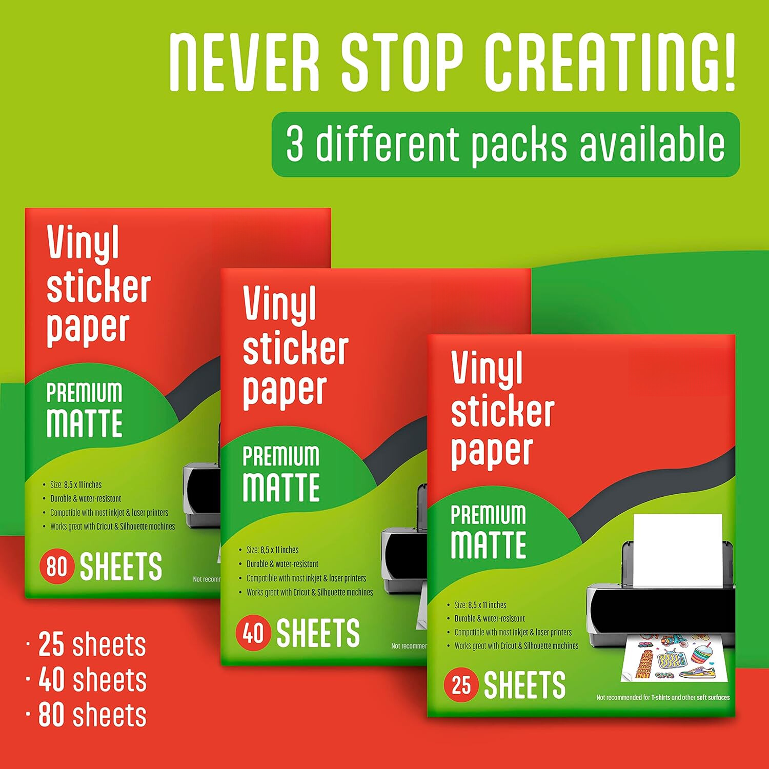 Printable Vinyl Sticker Paper for Inkjet Printer-25Sheets Matte White Waterproof