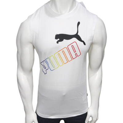 NWT PUMA MSRP $42.99 RAINBOW MEN'S WHITE CREW NECK SLEEVELESS TANK TOP