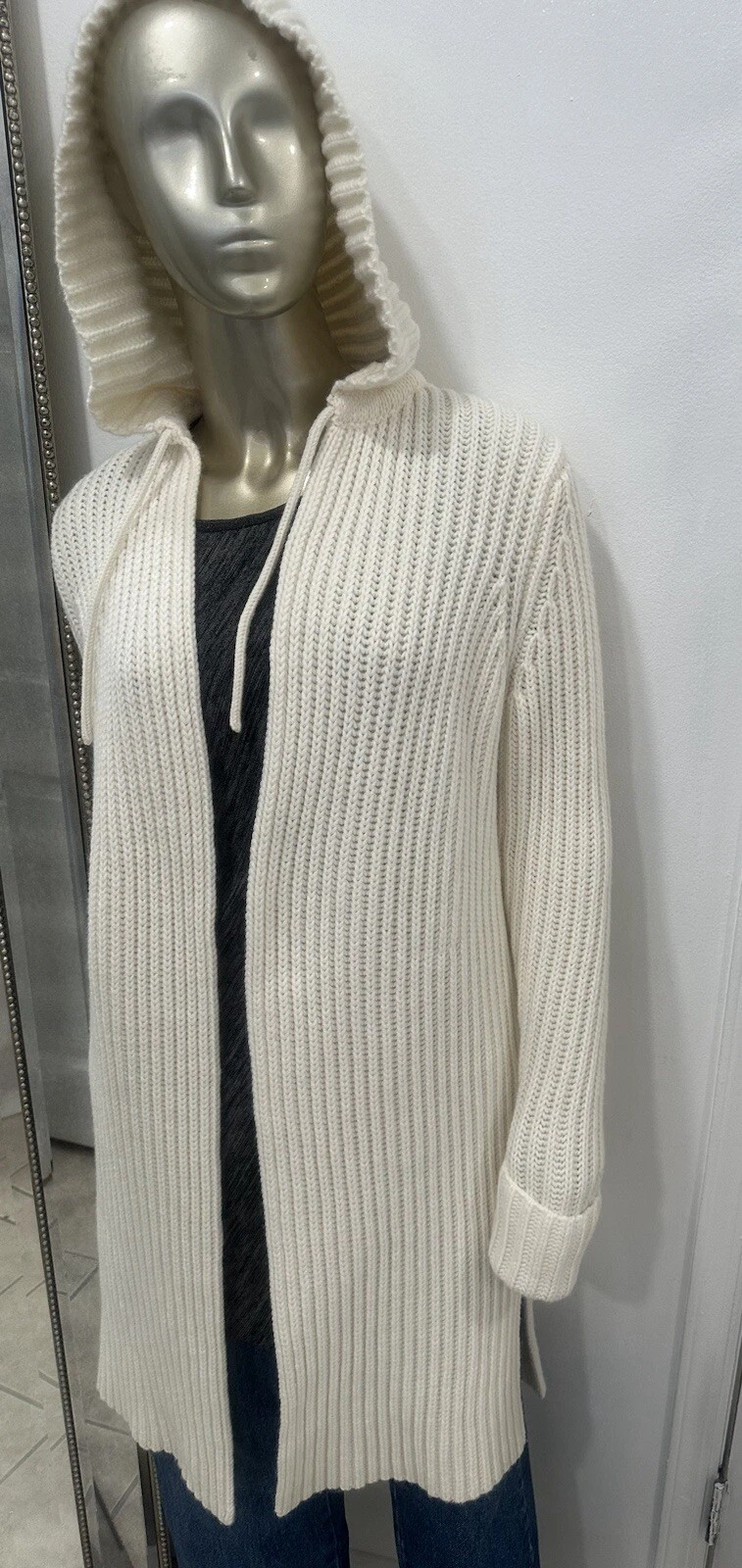 OFF WHITE Cardigan lungo spolverino Gap lana avorio con cappuccio XS maglia lungo nappa cappotto donna aperto