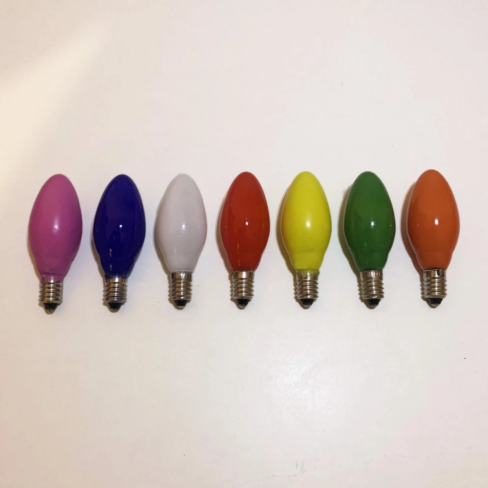 7X Replacement Christmas Light Bulbs 12V 3W E10 Opaque Multi Coloured Small M...