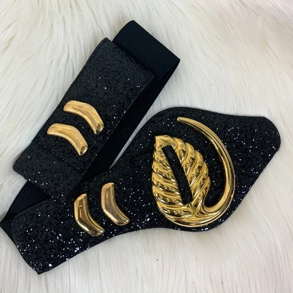Vintage Leaf Gold Tone Elastic Waist Belt Vintage Elastic Leaf Buckle Women main image 4