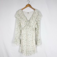 Free People Dress Womens 4 White Green Sweetest Thing Ruffle Floral Mini 