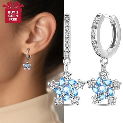 PANDACH 925 Sterling Silver Blue CZ Star Drop Earrings For Women Jewelry Gifts