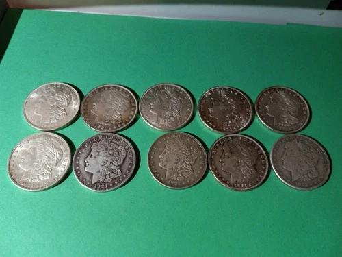 Lot Of 10 (Ten)  Morgan Silver Dollars In Very Good Condition 90% Silver