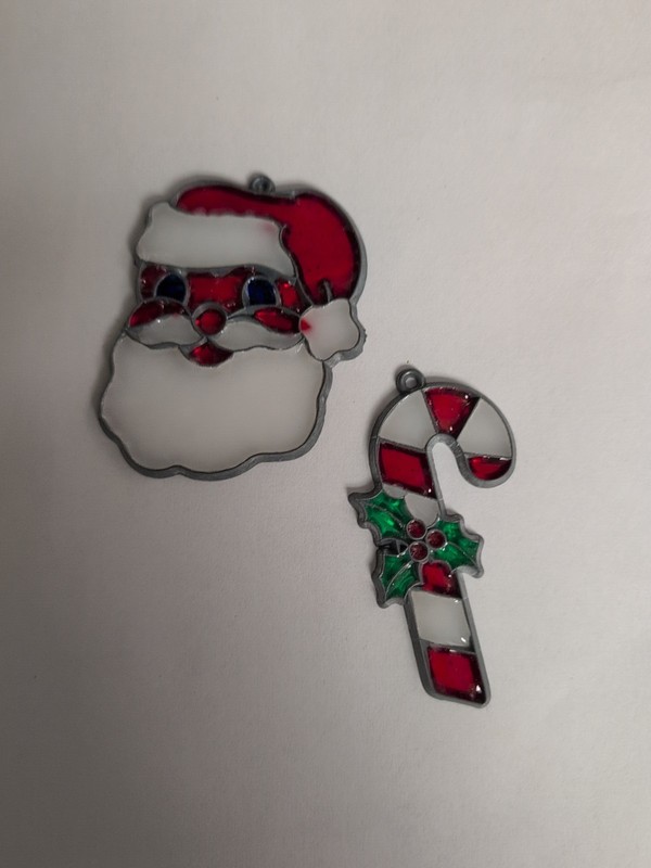 Vintage Acrylic Sun Catcher Merry Christmas Ornaments Santa And Candy Cane