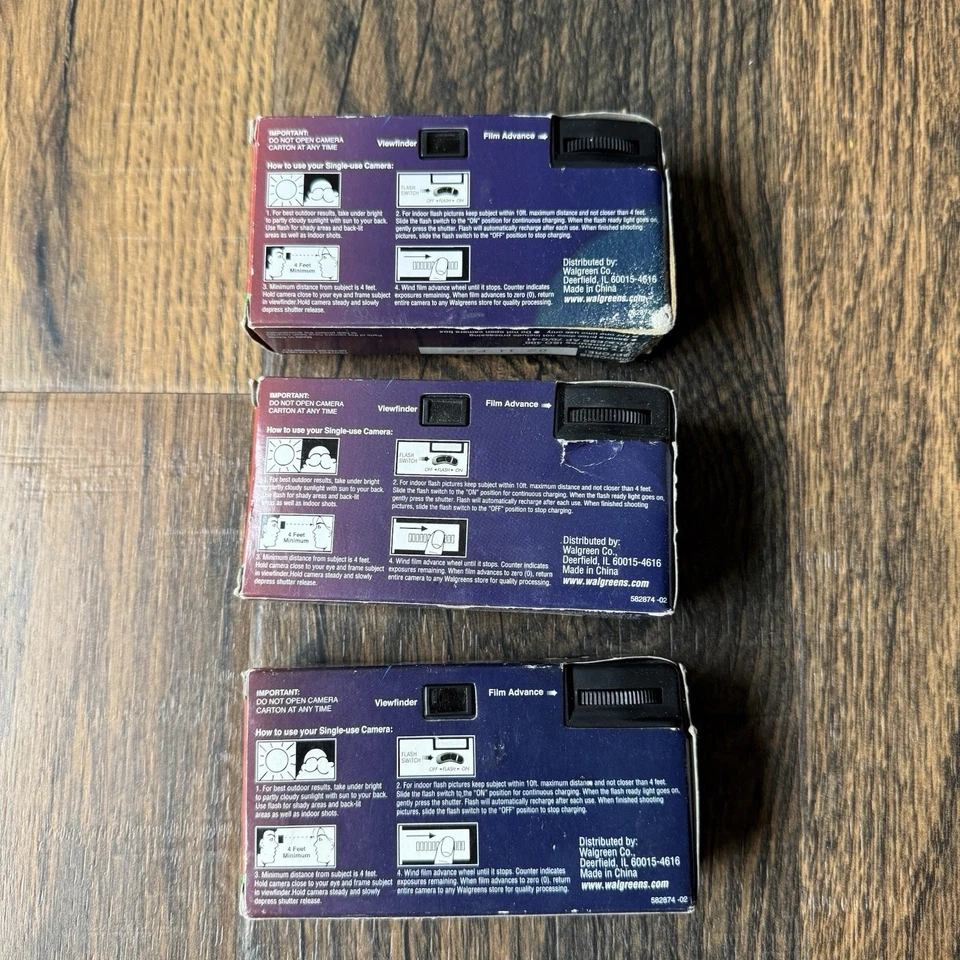 Lote de 3 NUEVAS Cámaras Desechables Selladas Walgreens 400 ISO 35mm Película Flash De Colección Foto 2 de 3