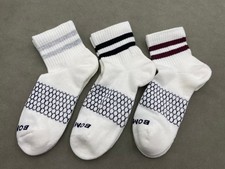 3 Pairs Bombas Honeycomb Women's Gray Red Black stripes Quarter Socks Size M