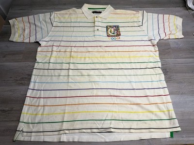 Vintage Coogi Polo Shirt Mens 7XL Rainbow Stripe Embroidered Logo White Hip Hop