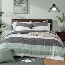Andency Stripe Comforter Set King Size 104x90 Inch , 3 Pieces Mint Green Patchw