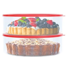 2 Pack Pie Carrier Cake Storage Container with Lid | 10.5" Large Round Clear ...
