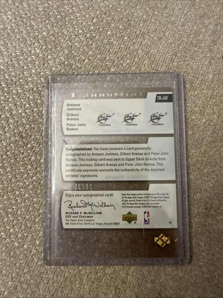Gilbert Arenas/Antawn Jamison/Pete Ramos 04/05 UD TriMarks 1 Signatures Auto /35 - Image 2 of 3