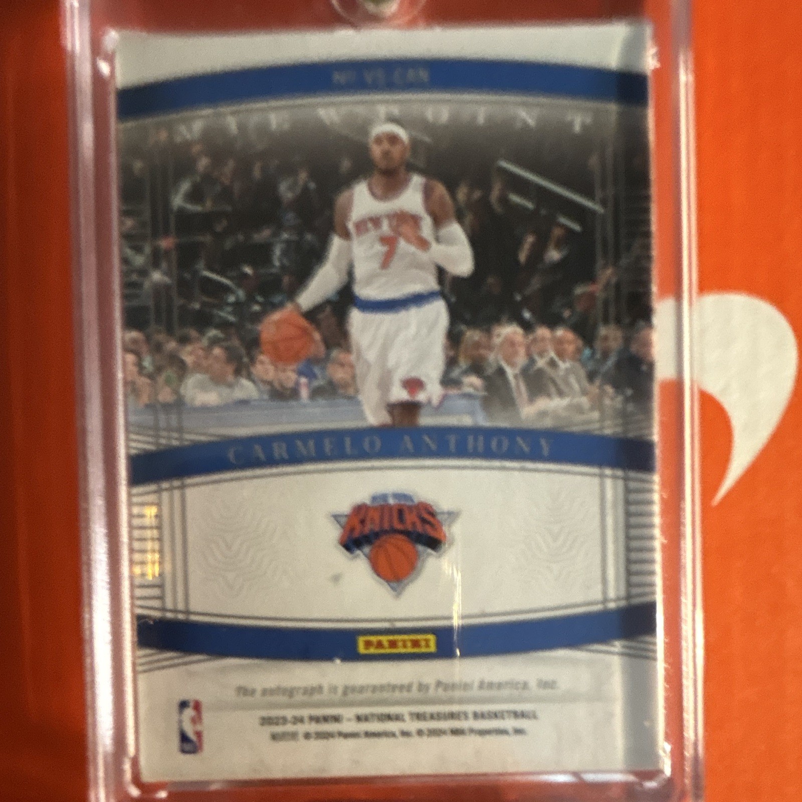 Panini 2023-24 National Treasures Carmelo Anthony New York Knicks Auto #VS-CAN view 4