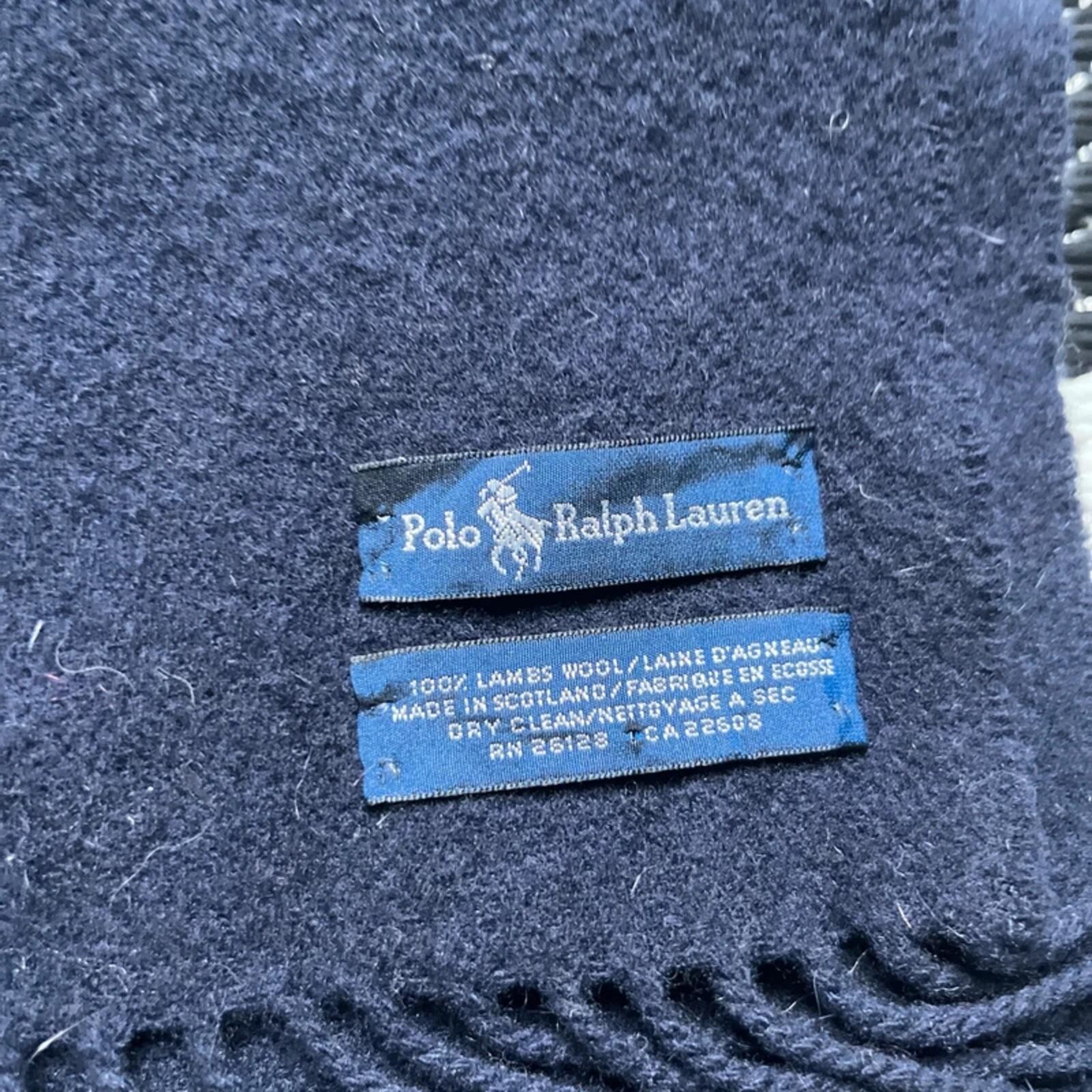Polo Ralph Lauren 100% wool Navy Blue Scarf | 60x11.5” image 3