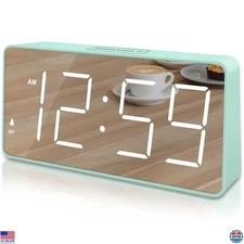 Peakeep Aqua Digital Alarm Clock - Large Mirror Face, 6 Brightness Levels, Loud