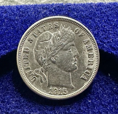 Stunning Rare 1915 AU+ U.S. Barber Dime (SILVER) KM 113
