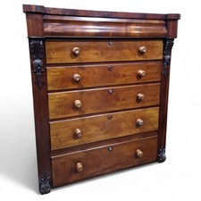 Victorian Scotch Chest Drawers - Large Antique Tall Mahogany Chest of 6 drawers