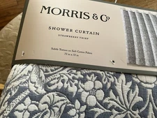 Morris & Co STRAWBERRY THIEF Floral Luxury Shower Curtain Blue & Ivory NEW