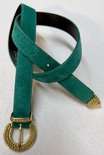Vintage 1980s Green Suede Belt by Omega Gold Buckle Tip Sz M / 30 USA Made EUC