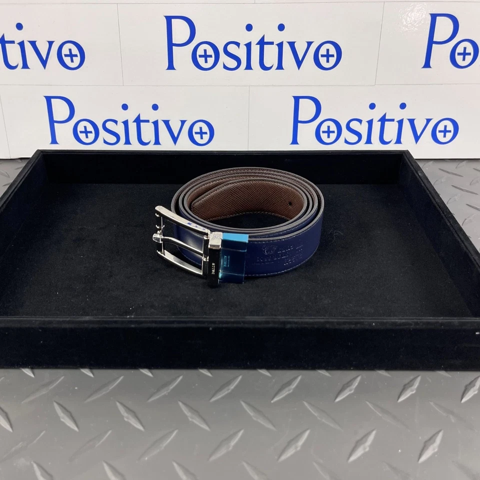 Bally Hombres Astor Medio Cuero Marrón Ajustable/Reversible Cinturón EU 110 Nuevo sin Etiqueta Foto 3 de 4