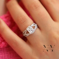 Moissanite Twisted Engagement Ring 2.40 Carat Princess Cut Solid 14K White Gold
