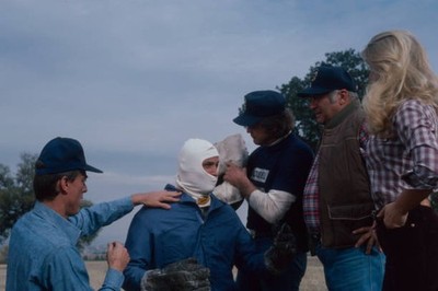 Douglas Barr Lee Majors preparing for stunt in the tv show Fall Guy Old Photo