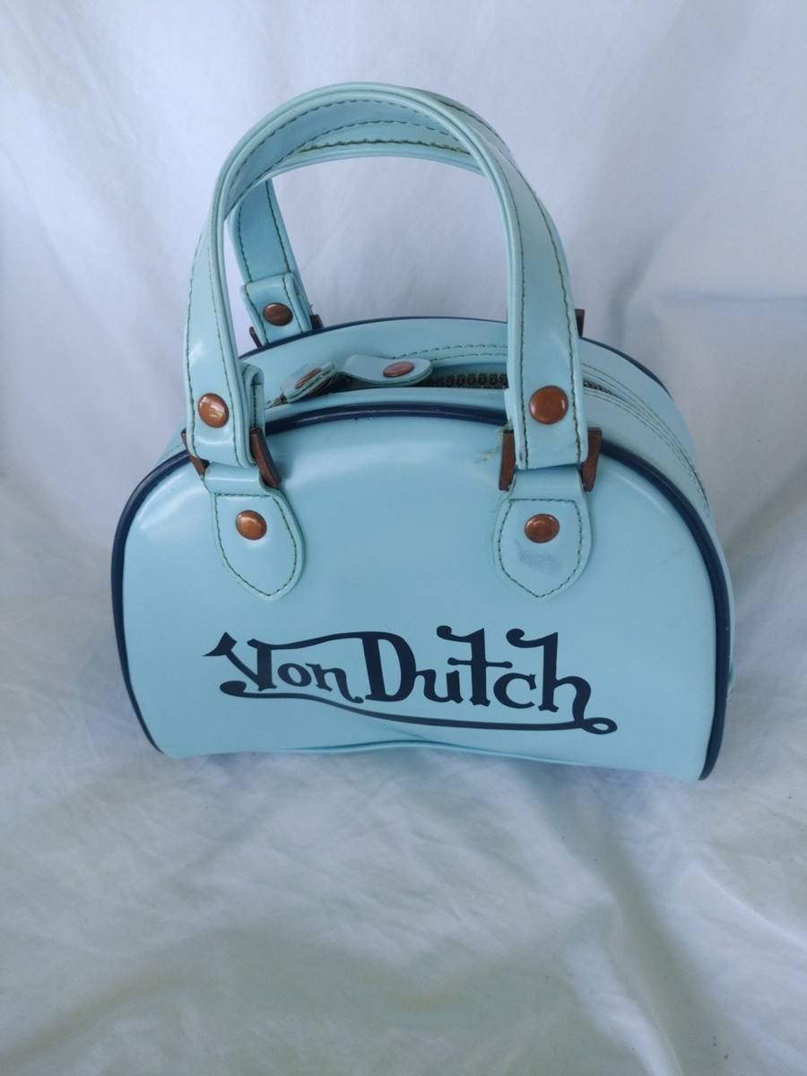 Vintage Von Dutch Blue Patent Leather Bowling Bag Mini Y2K Navy